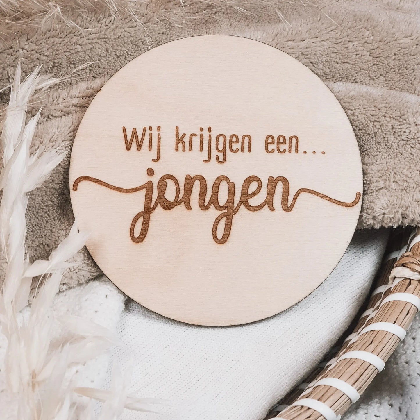 Houten geslachtsaankondiging wij krijgen een jongen